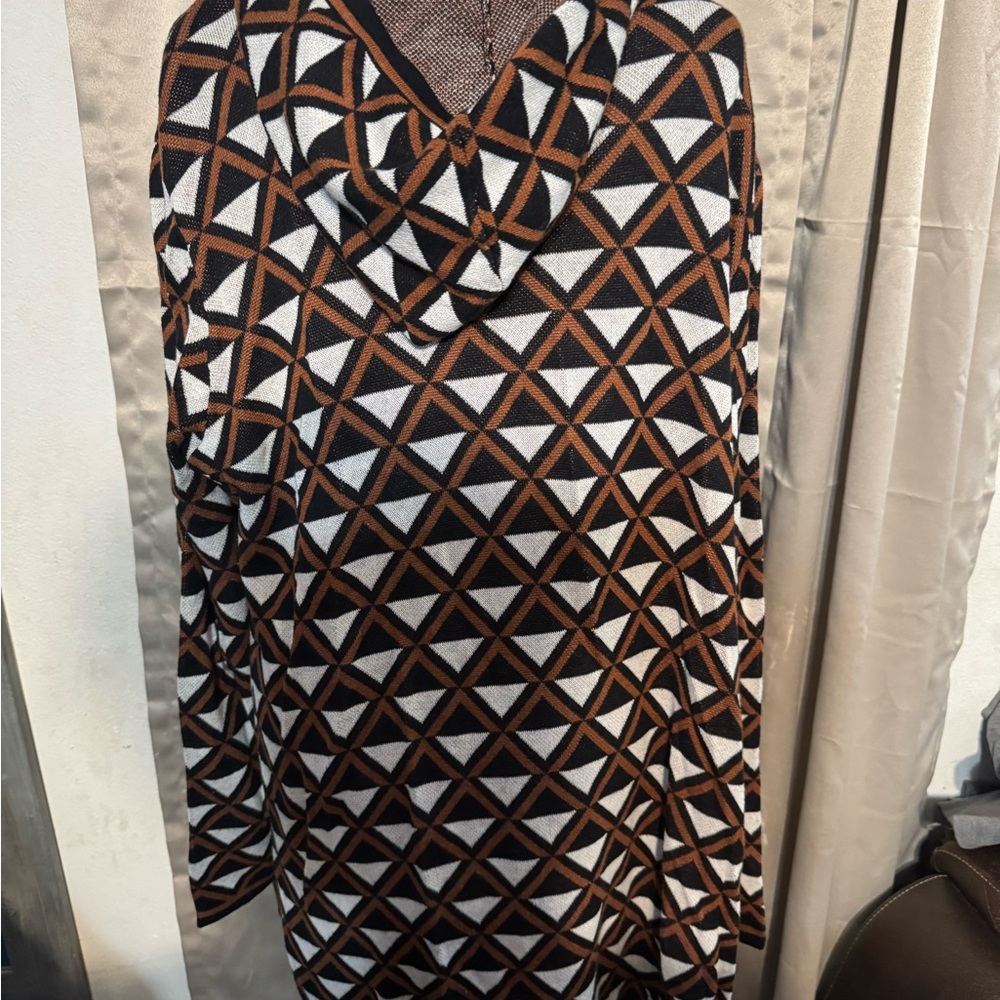 Geometric Patterned Brown Cardigan - image 3